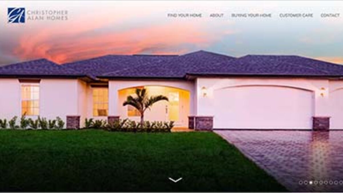Home page of Christopher Alan Homes website featuring one of their homes