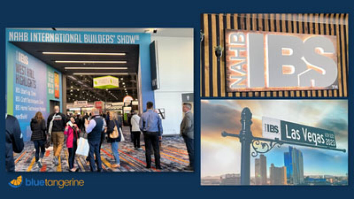 People entering IBS event, NAHB IBS logo, Street sign with Las Vegas on it