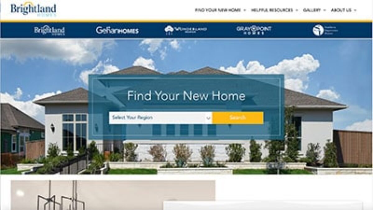 A new built home on the Brightland Homes website homepage