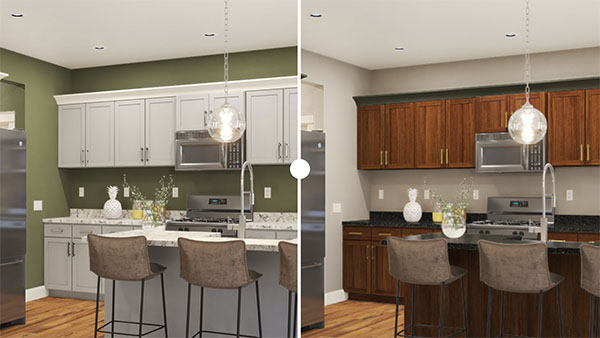 An example of a visualizer on a home builder website being used to provide an immersive experience where buyers can customize the look of a kitchen.