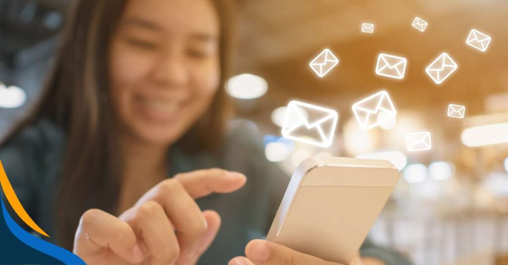 Woman reading email on cell phone