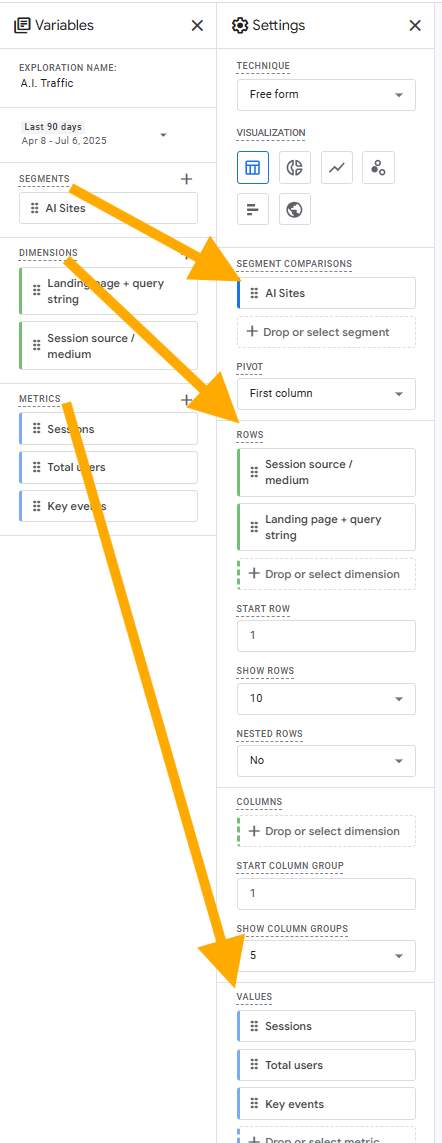 Add to report settings in GA4 exploration
